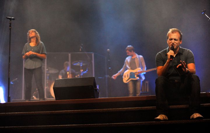 Johnnie Moore, prays with several thousand students during an evening prayer service at Liberty University, the largest Christian educational institution in America, in Lynchburg, Virginia, Wednesday, September 14, 2011. 