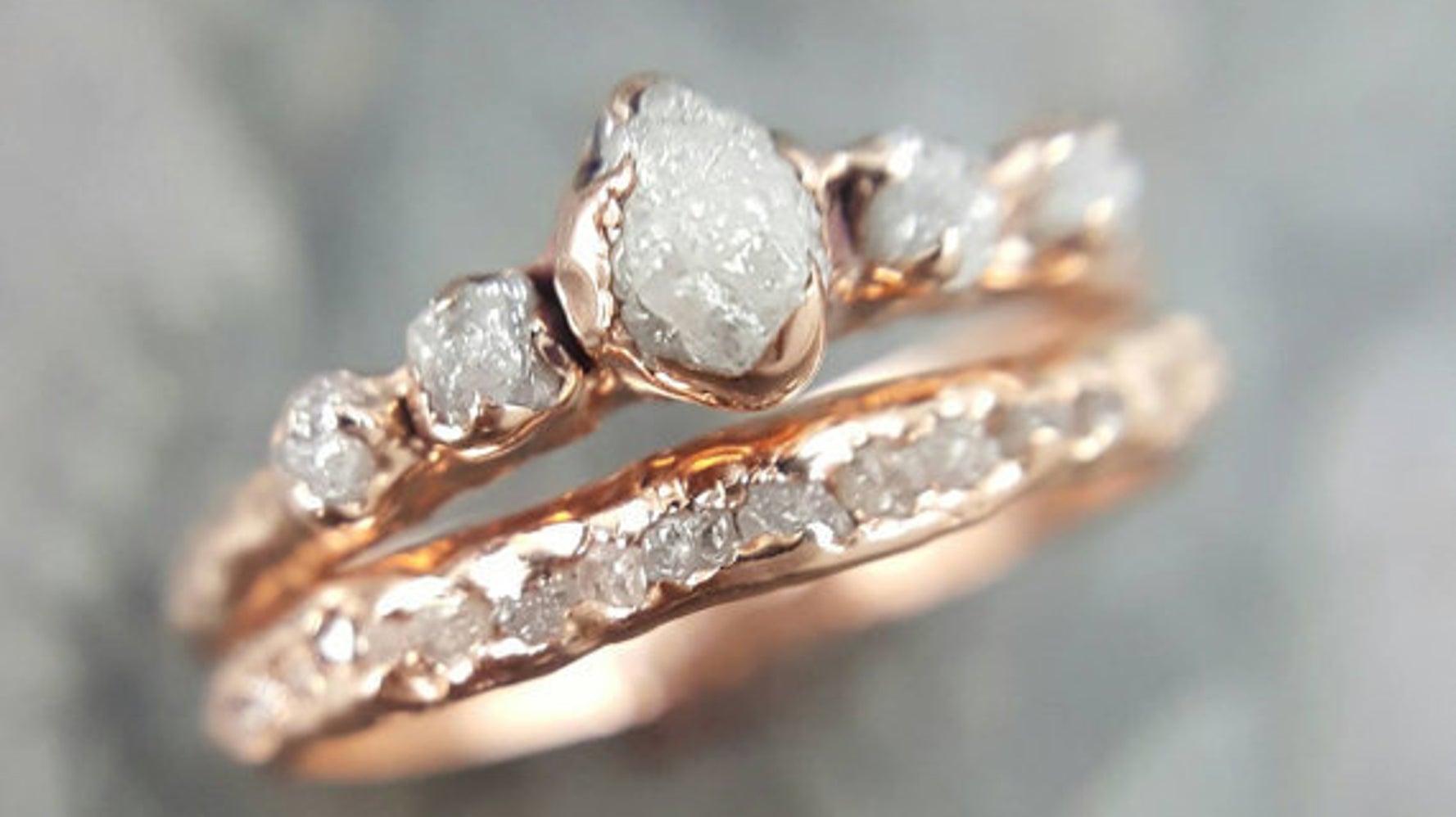 Raw gem engagement top rings