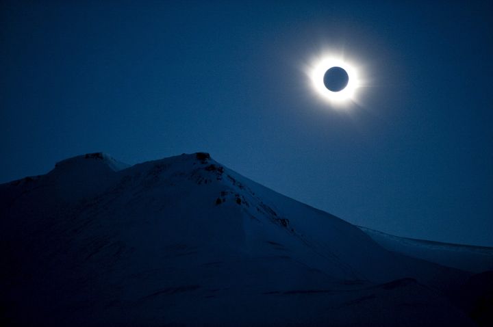 A total solar eclipse is seen in Longyearbyen on Svalbard, Norway, on March 20, 2015.