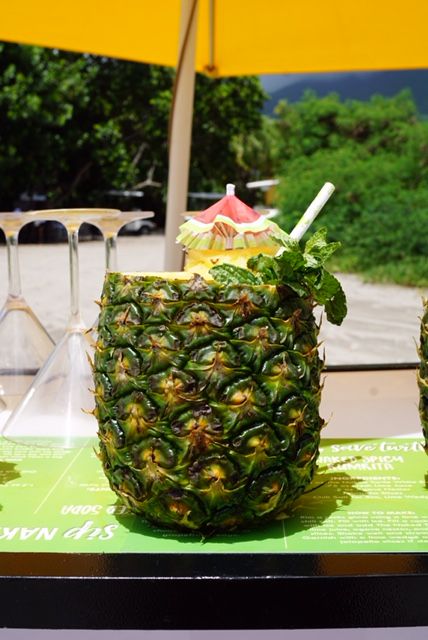 Naked Colada inside a hollowed pineapple made by Stacy Moya
