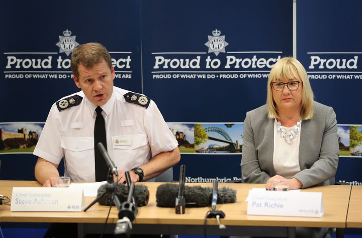 Northumbria Police Chief Constable Steve Ashman and Pat Ritchie, chief executive of Newcastle City Council, during a press conference in Newcastle