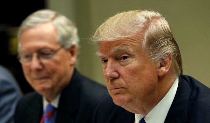 President Trump has mostly avoided publicly clashing with Senate Majority Leader Mitch McConnell (R-Ky.), at left.