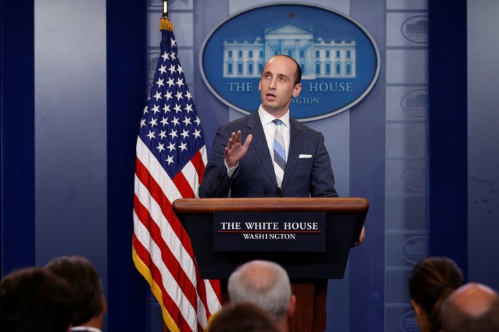 White House senior policy adviser Stephen Miller discusses the Trump administration's immigration policy at a news briefing Aug. 2. 