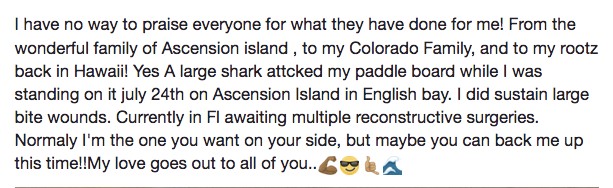 The first Facebook post made by Kawika Matsu on July 30th, that accompanied the self-photo embedded in this report.