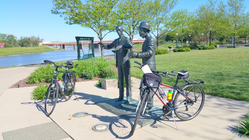 Statues of the Wright Brothers along the bike trail in Dayton