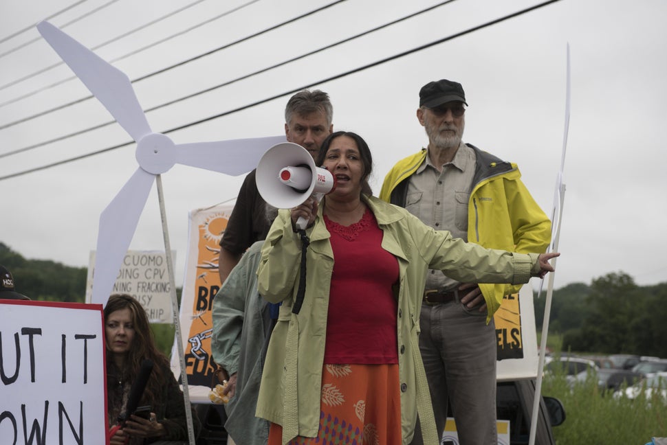 James Cromwell takes part in a protest outside the CPV Power Plant site on July 14 in Wawayanda, New York.