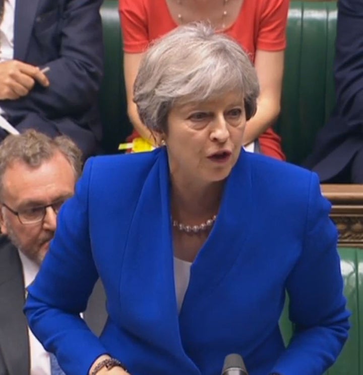 Prime Minister Theresa May speaks during Prime Minister's Questions 