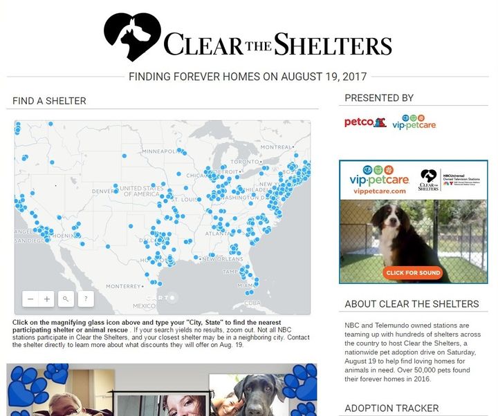 Visit cleartheshelters.com to find participating animal shelters.