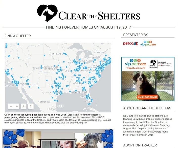 Visit cleartheshelters.com to find participating animal shelters.