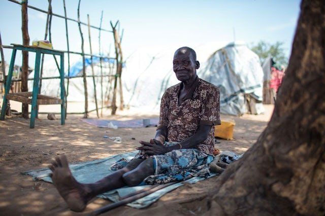 A refugee with disabilities at a displacement camp in the Gumbo village of Juba in October 2016.