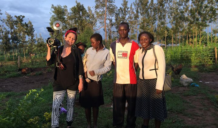 ”Heroines of Health” filmmaker, Lisa Russell, with Mercy and a family featured in the film. Lwala, Kenya.