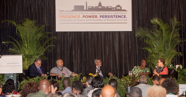 Seated Left to Right: Mr. Lonnie Bunch, Dr. John Fleming, Dr. Harry Robinson, Jr., Fath Davis Ruffins and Ms. Juanita Moore.