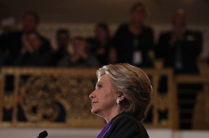 Former Secretary of State Hillary Clinton speaks during a news conference at the New Yorker Hotel on November 9, 2016 in New York City.