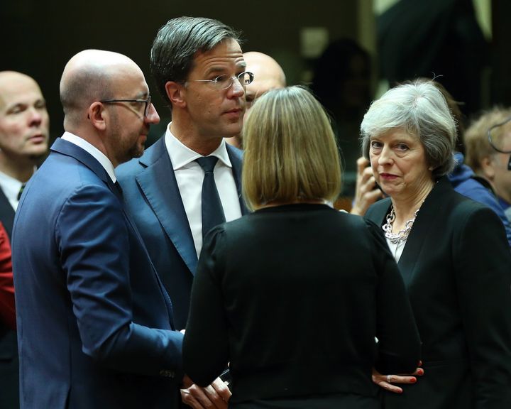 Theresa May (pictured right of Dutch PM Mark Rutte and Belgian PM Charles Michel) has alarmed many by saying 'a bad deal is worse than no deal' for Britain as it negotiates its EU exit