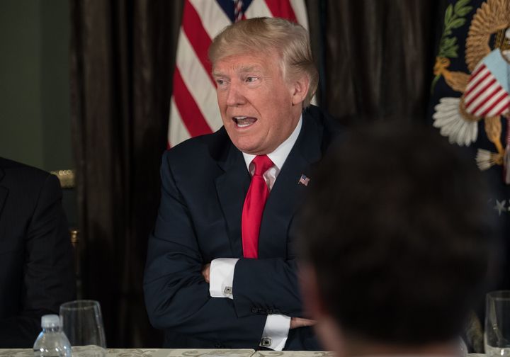 President Donald Trump talks about North Korea at a meeting with administration officials on the opioid addiction crisis at the Trump National Golf Club in Bedminster, New Jersey, on Monday.