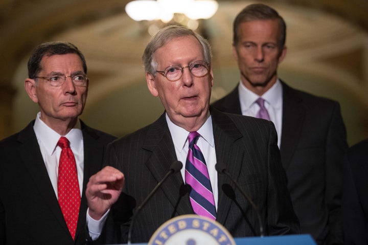 Senate Majority Leader Mitch McConnell (center) made audacious, frequently dishonest promises about what repeal would do. But he had plenty of company.