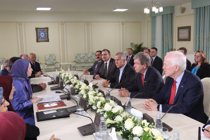 Tirana, Albania, August 12, 2017 - Mrs. Maryam Rajavi (left), the President-elect of the National Council of Resistance of Iran meeting a senior delegation from the United States Senate. The two sides discussed the situation of members of the Mujahedin-e Khalq in Albania and the recent developments in Iran and the Middle East.