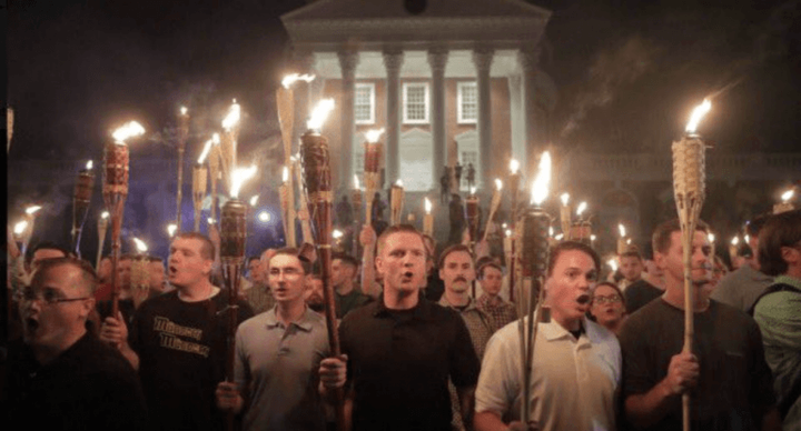 Neo-Nazis and white supremacists marching in Charlottesville.