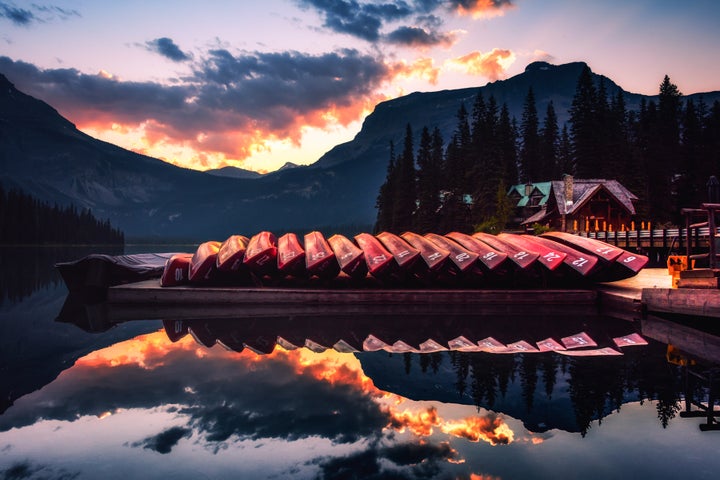 <p>Sunrise at Emerald Lake in Yoho National Park. Can you believe there wasn’t a single other person around when I took this photo? I still can’t believe it. Get out early. </p>