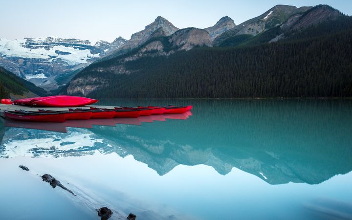 <p>The infamous red canoes on Lake Louise. </p>