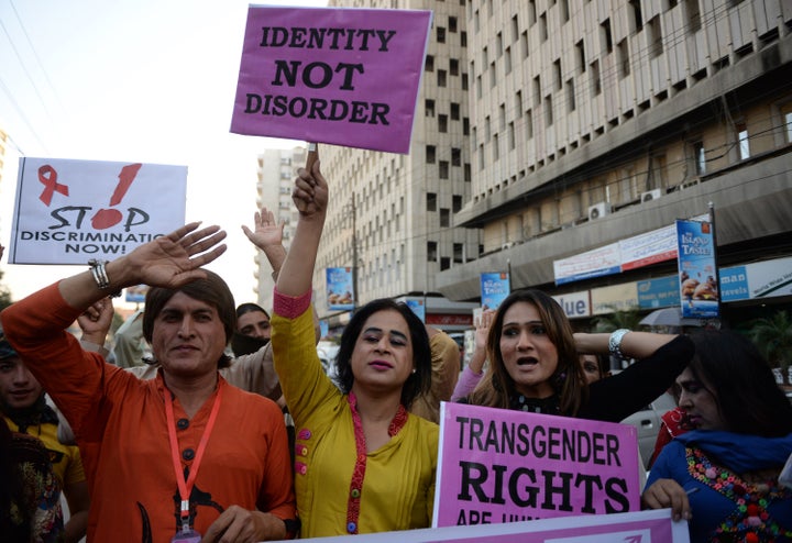 Transgender women in Pakistan attend a protest on World AIDS Day in Karachi in 2013.