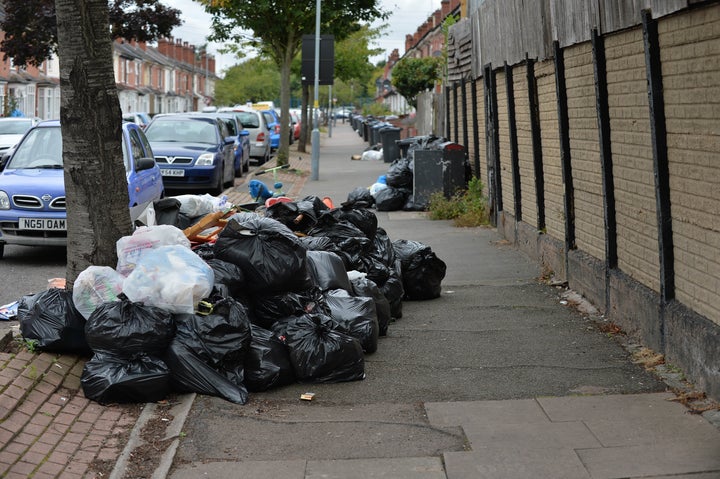 Foul-smelling waste lies strewn across a street in Birmingham. Residents have reported an increase in vermin outside