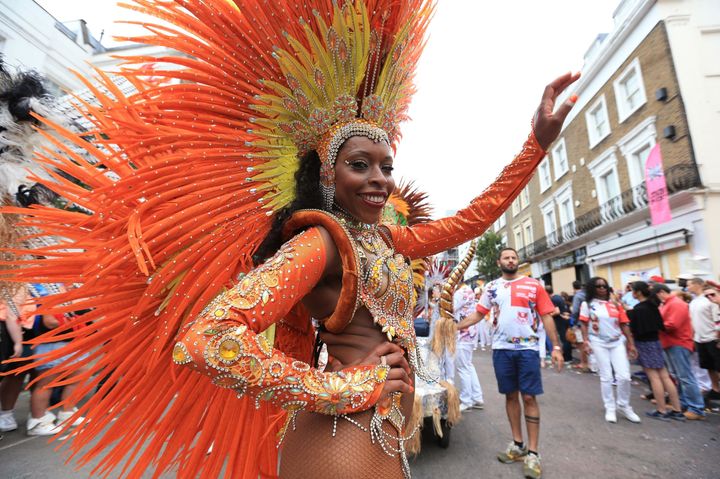 A samba dancer performs during the 2016 Notting Hill Carnival