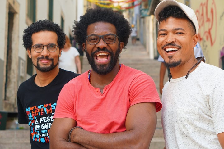 <p>Pictured here are Sacha Gouveia (left), Matumba Joaquim (Center) and Brandon E. Campbell (right) after an extensive on-camera chat about Portugals relationship with colonialism.</p>