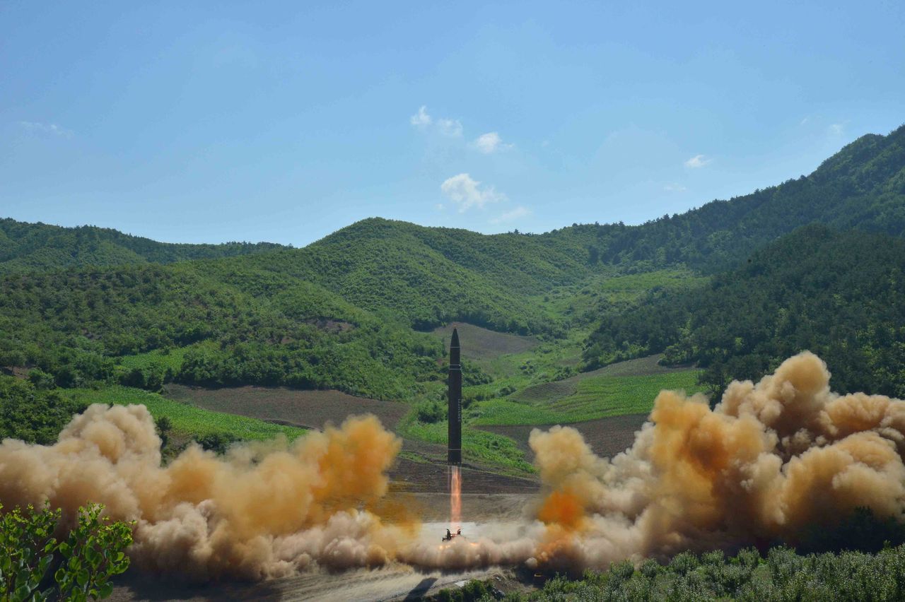 An intercontinental ballistic missile during its test launch. Pyongyang, July 4.
