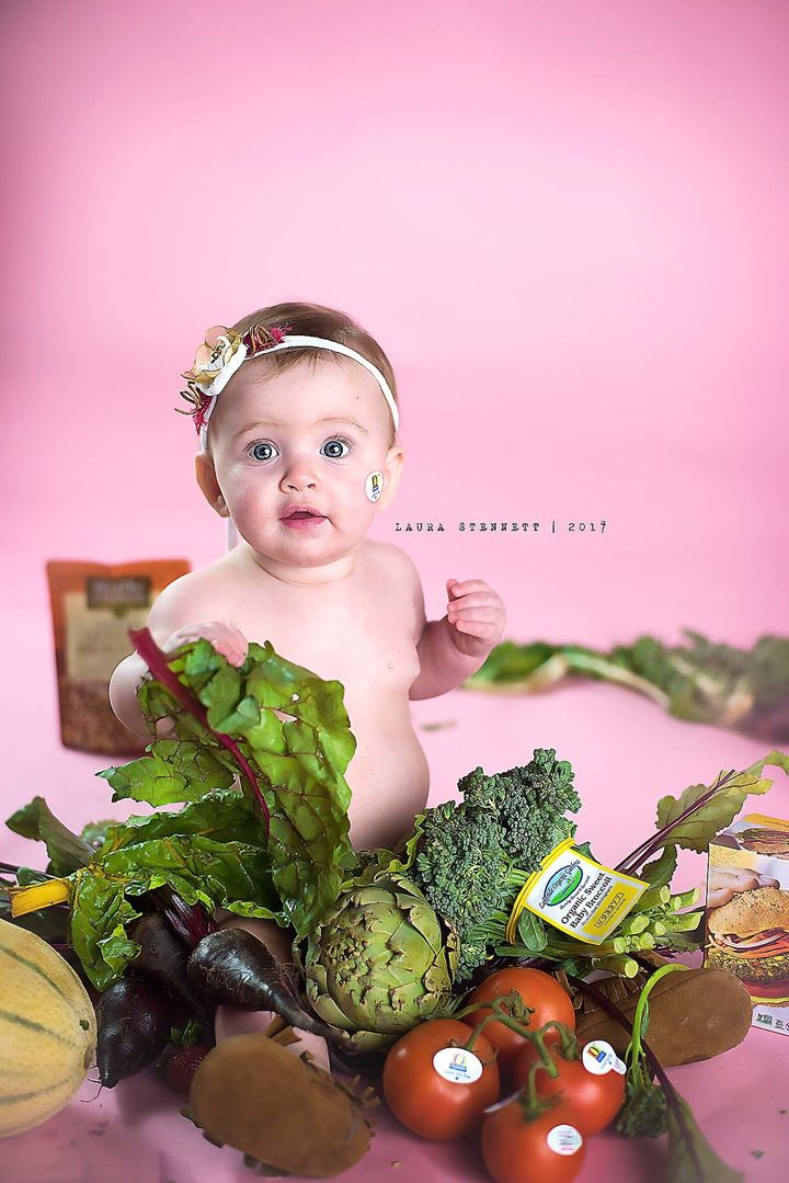 Stennett said Lola really enjoyed taking photos with the fruits and veggies. “She just chomped right on those organic strawberries, rainbow chard and beets! It was adorably hilarious.”