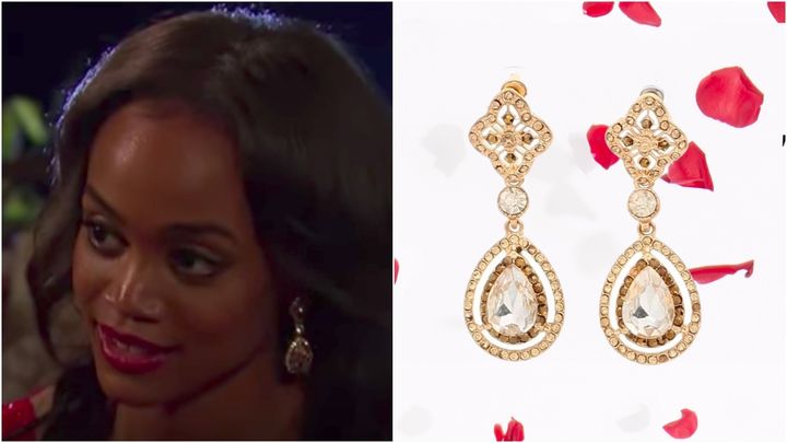 "I wore these when I first pulled up the 'Bachelor' mansion. I was so nervous until Nick calmed my nerves," Lindsay wrote of these gold and crystal drop earrings.