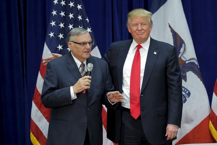Joe Arpaio, the then-sheriff of Maricopa County in Arizona, endorsed Donald Trump's presidential bid and appeared with him at a rally in Iowa in January, 2016.