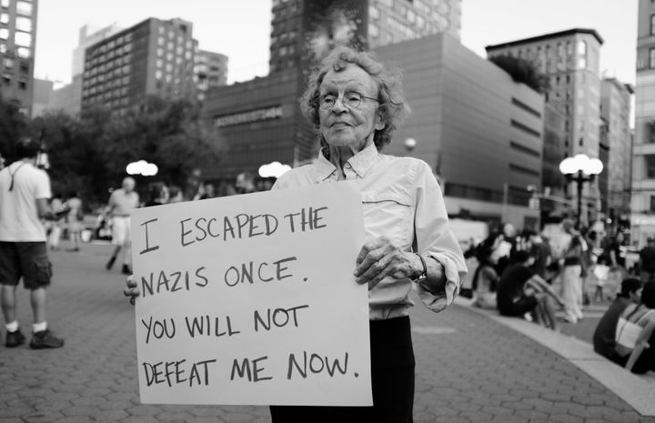 Marianne Rubin's granddaughter, Lena Schnall, captured a photo of her grandmother at Sunday's rally.