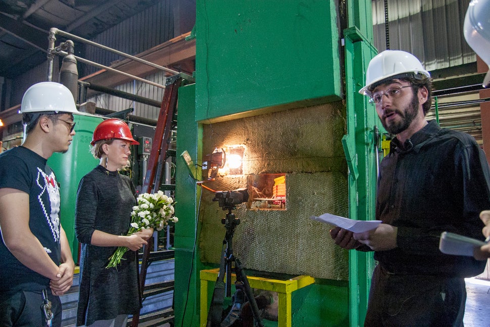Zen Magnets Operations Manager Eric Sigurdson delivers a eulogy for the high-powered magnets about to be destroyed in an indu