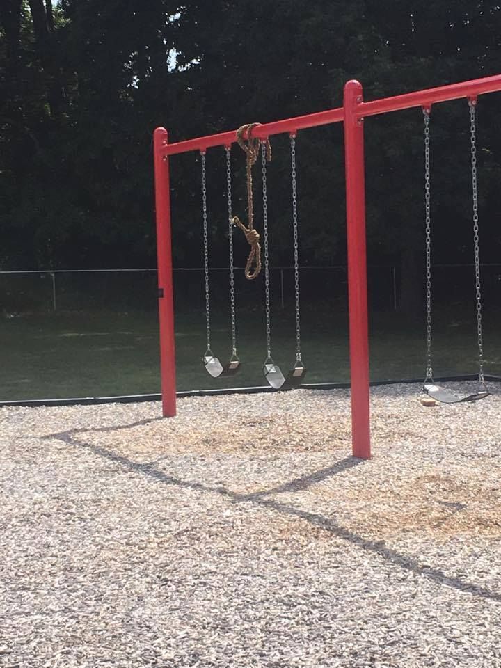 A noose hung from a swing set at the Glenside Early Childhood Center in Muskegon, MI. 