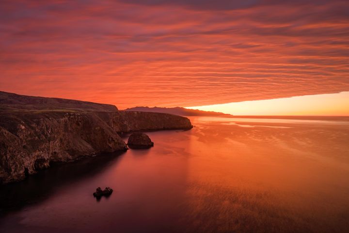 One of the most mesmerizing sunsets either of us had ever seen, from the Cavern Point overlook on Santa Cruz Island.