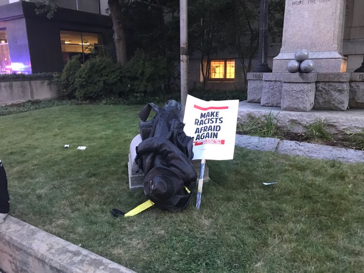 The Durham statue became a point of protest Monday night.