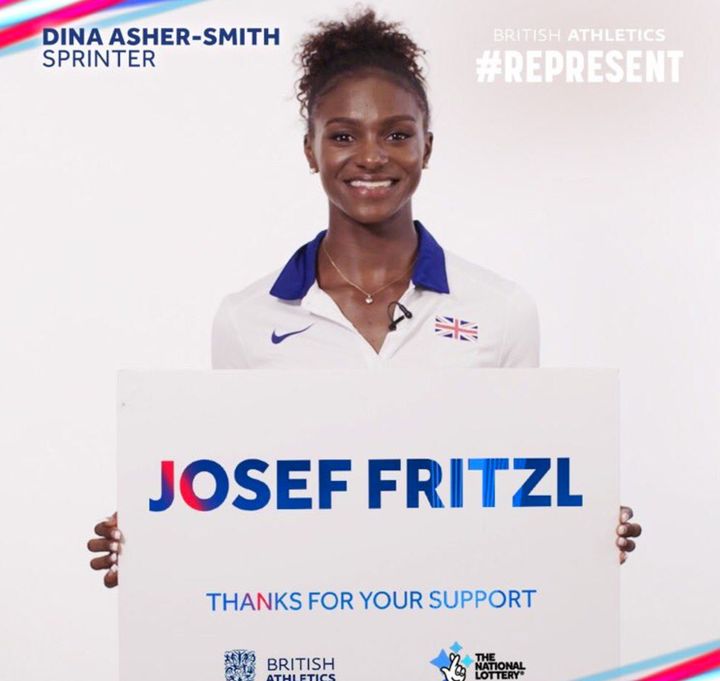 A card featuring sprinter Dina Asher-Smith featured Josef Fritzl's name