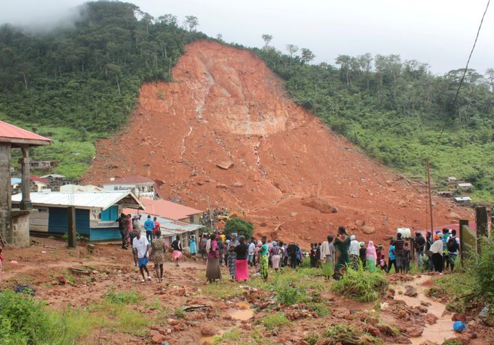 The mountain town of Regent, Sierra Leone was hit by a mudslide on Monday when a mountainside collapsed.
