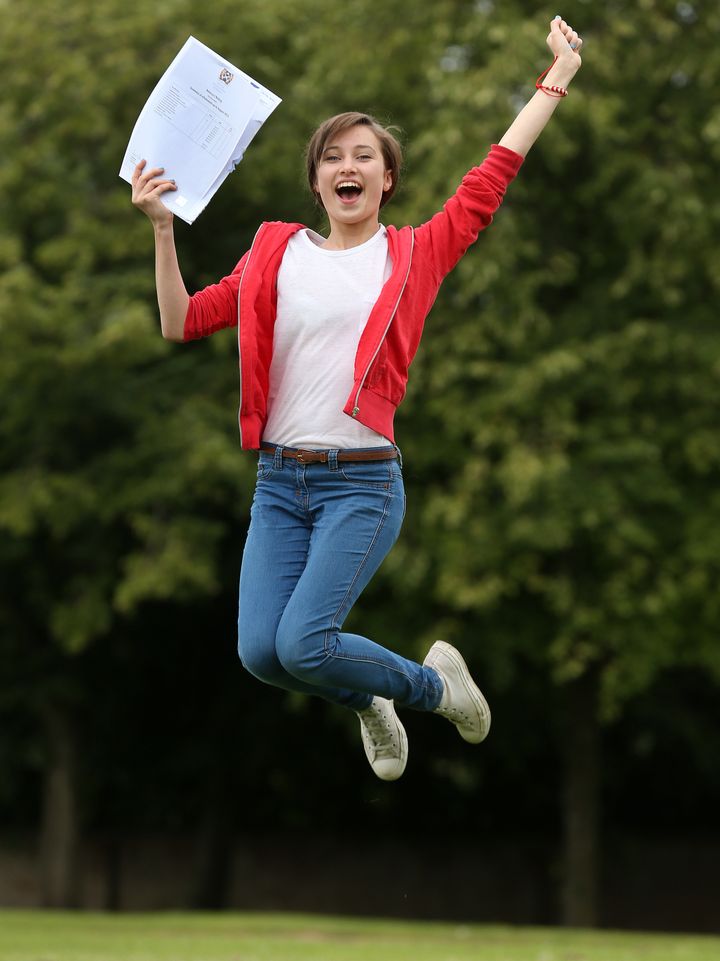 One student celebrates her results 