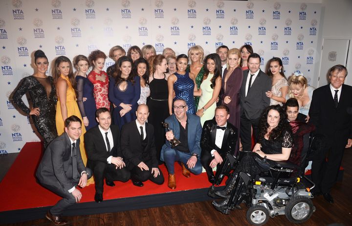 Key members of the 'Corrie' cast with former producer Stuart Blackburn in 2014