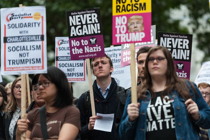 A march for the victims of the Charlottesville violence was held in London.