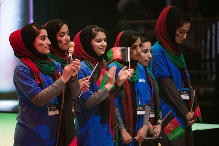  Afghan team of six girls wins the limelight at the inaugural FIRST Global robotics competition in D.C.[Image: Cliff Owen/Associated Press] 