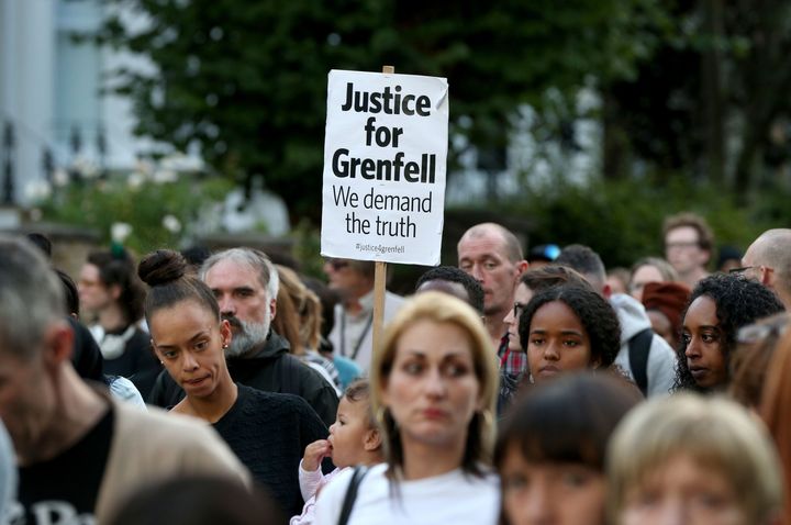 A silent march to pay respect to those killed in the Grenfell Tower disaster begins at Notting Hill Methodist Church in London, heading towards Ladbroke Grove.