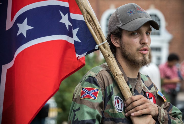 Ben, a 21-year-old KKK member from Harrison, Arkansas, in Emancipation Park prior to the "Unite the Right" rally in Charlottesville, Virginia.