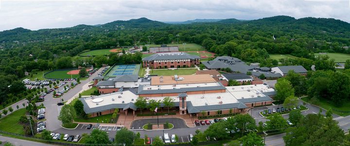 An aerial view of Christian private school Brentwood Academy. 