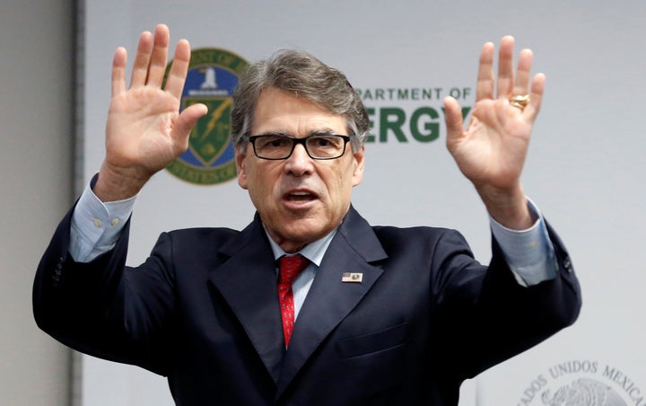 U.S. Energy Secretary Rick Perry waves after addressing the media in Mexico City, Mexico July 13, 2017.