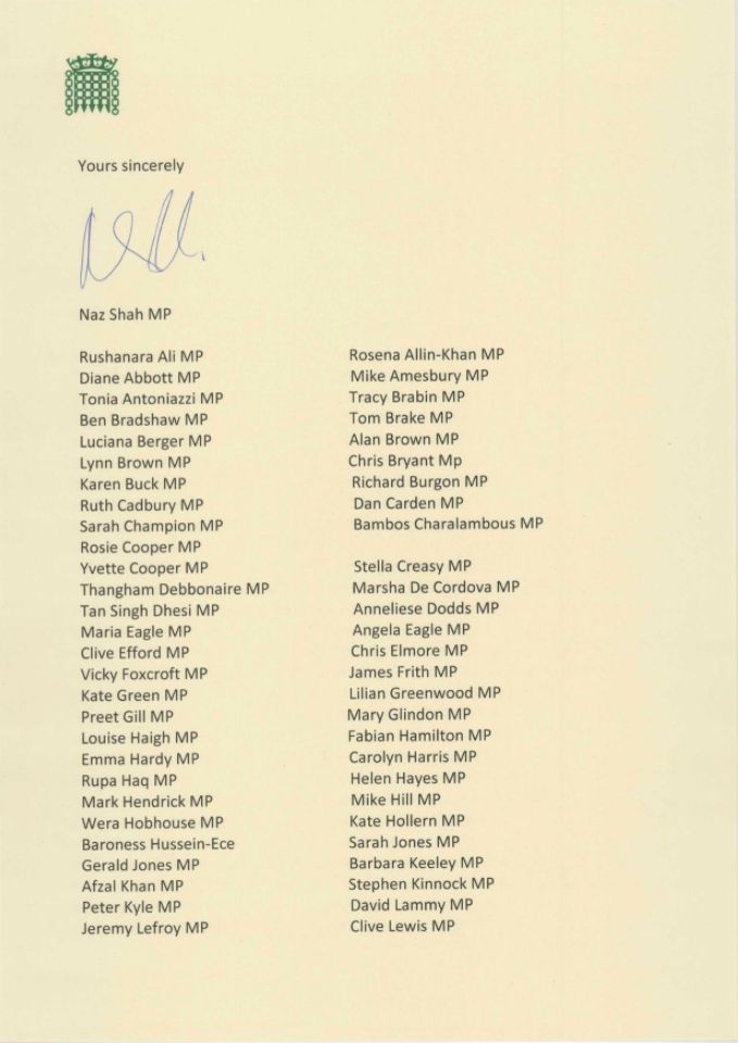 A huge group of cross-party politicians have signed the letter 