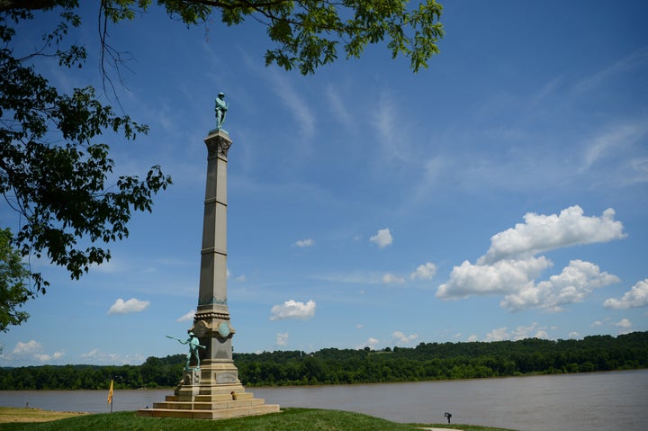 A memorial to Confederate soldiers stands on the banks of the Ohio River in Brandenburg, Kentucky. The memorial was recently removed from the campus of the University of Louisville.