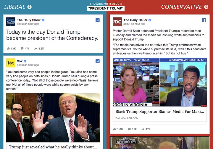 Screenshot of topic "President Trump" on WSJ's "Blue Feed, Red Feed"